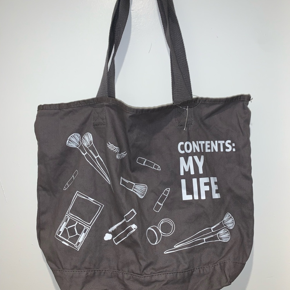 NWT BLACK “CONTENTS: MY LIFE” TOTE BAG
